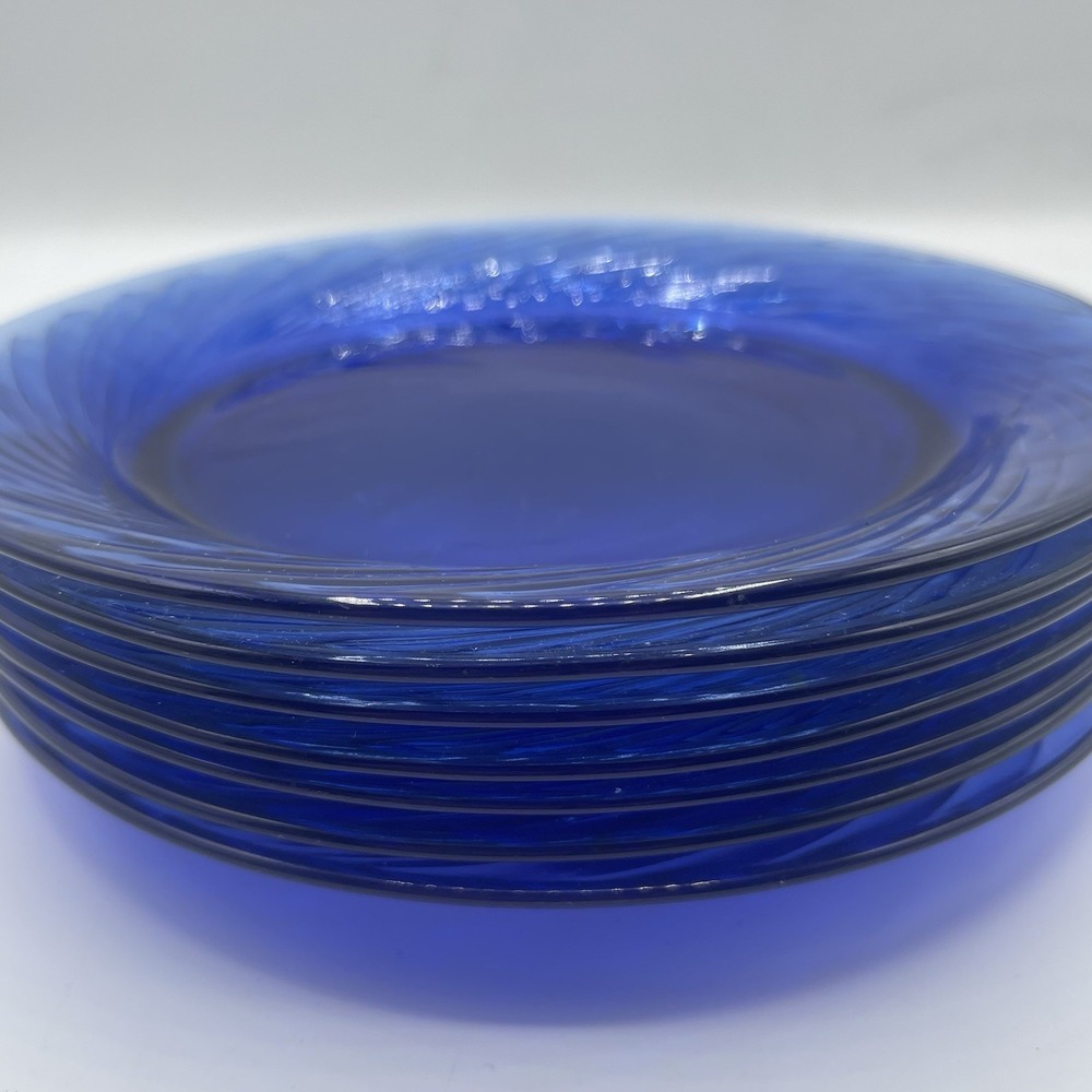7 Pyrex Festiva Cobalt Blue Glass 7.5" Salad Plates Discontinued